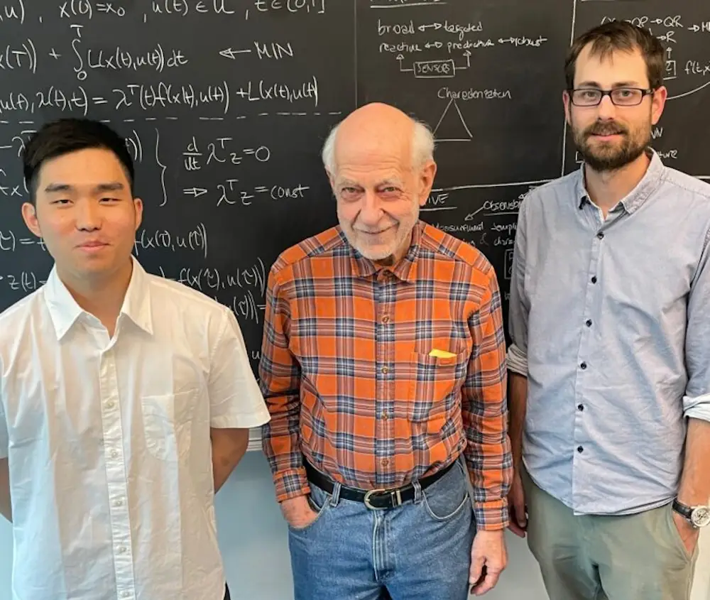 Author Wonju Lee, Professor Herschel Rabitz and Ben Lienhard spend a late summer's afternoon at the blackboard.